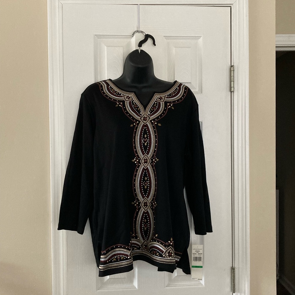 Alfred Dunner Black Top with Elegant Embellishments